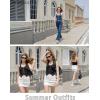 imageOYOANGLE Womens Button Front Denim Jacket Vest Sleeveless Vintage Halter Jean Crop Tank TopDark Wash