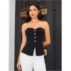imageOYOANGLE Womens Button Front Split Hem Strapless Tube Top Elegant Workwear Tank TopsBlack