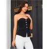 imageOYOANGLE Womens Button Front Split Hem Strapless Tube Top Elegant Workwear Tank TopsBlack