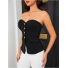 imageOYOANGLE Womens Button Front Split Hem Strapless Tube Top Elegant Workwear Tank TopsBlack