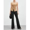 imageOYOANGLE Womens Button Front Split Hem Strapless Tube Top Elegant Workwear Tank TopsKhaki