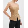 imageOYOANGLE Womens Button Front Split Hem Strapless Tube Top Elegant Workwear Tank TopsKhaki