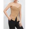 imageOYOANGLE Womens Button Front Split Hem Strapless Tube Top Elegant Workwear Tank TopsKhaki