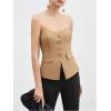 imageOYOANGLE Womens Button Front Split Hem Strapless Tube Top Elegant Workwear Tank TopsKhaki