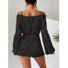 imageOYOANGLE Womens Crochet Hollow Out Long Sleeve Off Shoulder Beach Dress See Through Cover Up SwimwearBlack
