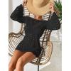imageOYOANGLE Womens Crochet Hollow Out Long Sleeve Off Shoulder Beach Dress See Through Cover Up SwimwearBlack