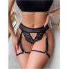 imageOYOANGLE Womens Cut Out Floral Lace Panties Mesh Sheer Lingerie Underwear with Garter BeltsBlack