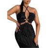 imageOYOANGLE Womens Cut Out Front Criss Cross Halter Dress Tie Backless Pleated Formal Maxi DressesBlack