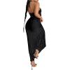 imageOYOANGLE Womens Cut Out Front Criss Cross Halter Dress Tie Backless Pleated Formal Maxi DressesBlack