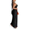 imageOYOANGLE Womens Cut Out Front Criss Cross Halter Dress Tie Backless Pleated Formal Maxi DressesBlack