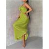 imageOYOANGLE Womens Cut Out Front Criss Cross Halter Dress Tie Backless Pleated Formal Maxi DressesGreen