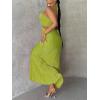 imageOYOANGLE Womens Cut Out Front Criss Cross Halter Dress Tie Backless Pleated Formal Maxi DressesGreen