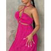 imageOYOANGLE Womens Cut Out Front Criss Cross Halter Dress Tie Backless Pleated Formal Maxi DressesHot Pink
