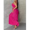 imageOYOANGLE Womens Cut Out Front Criss Cross Halter Dress Tie Backless Pleated Formal Maxi DressesHot Pink