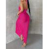 imageOYOANGLE Womens Cut Out Front Criss Cross Halter Dress Tie Backless Pleated Formal Maxi DressesHot Pink