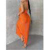 imageOYOANGLE Womens Cut Out Front Criss Cross Halter Dress Tie Backless Pleated Formal Maxi DressesOrange