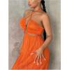 imageOYOANGLE Womens Cut Out Front Criss Cross Halter Dress Tie Backless Pleated Formal Maxi DressesOrange