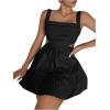 imageOYOANGLE Womens Cut Out Ruched Sleeveless Backless Ruffle Hem Short Cami Dress Black SBlack