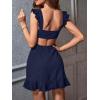 imageOYOANGLE Womens Cut Out Ruched Sleeveless Backless Ruffle Hem Short Cami Dress Black SDark Blue