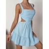 imageOYOANGLE Womens Cut Out Ruched Sleeveless Backless Ruffle Hem Short Cami Dress Black SLight Blue
