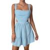imageOYOANGLE Womens Cut Out Ruched Sleeveless Backless Ruffle Hem Short Cami Dress Black SLight Blue