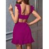 imageOYOANGLE Womens Cut Out Ruched Sleeveless Backless Ruffle Hem Short Cami Dress Black SRed Violet