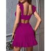 imageOYOANGLE Womens Cut Out Ruched Sleeveless Backless Ruffle Hem Short Cami Dress Black SRed Violet