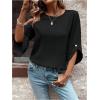 imageOYOANGLE Womens Dressy Casual Tops Swiss Dots Short Sleeve Chiffon Blouse Summer Work ShirtsBlack