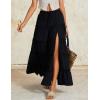 imageOYOANGLE Womens Elastic Waist Tie Front Tiered Ruffle Hem Long Maxi Skirt Y2K Split Thigh Flowy SkirtsBlack