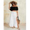 imageOYOANGLE Womens Elastic Waist Tie Front Tiered Ruffle Hem Long Maxi Skirt Y2K Split Thigh Flowy SkirtsWhite