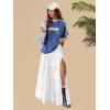 imageOYOANGLE Womens Elastic Waist Tie Front Tiered Ruffle Hem Long Maxi Skirt Y2K Split Thigh Flowy SkirtsWhite