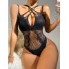 imageOYOANGLE Womens Fishnet Mesh Teddy Lingerie Hollow Out Crisscross One Piece Bodysuit BabydollBlack