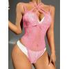 imageOYOANGLE Womens Fishnet Mesh Teddy Lingerie Hollow Out Crisscross One Piece Bodysuit BabydollLight Pink