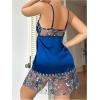 imageOYOANGLE Womens Floral Embroidered Mesh Cami Nightdress V Neck Spaghetti Strap Mini Chemise NightgownsBlue