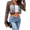 imageOYOANGLE Womens Floral Embroidered Open Front Crop Jackets Long Sleeve Mesh Summer Cardigan TopsBlack