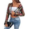 imageOYOANGLE Womens Floral Embroidered Open Front Crop Jackets Long Sleeve Mesh Summer Cardigan TopsBlack