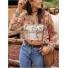 imageOYOANGLE Womens Floral Embroidered Open Front Crop Jackets Long Sleeve Mesh Summer Cardigan TopsKhaki