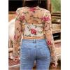imageOYOANGLE Womens Floral Embroidered Open Front Crop Jackets Long Sleeve Mesh Summer Cardigan TopsKhaki