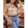 imageOYOANGLE Womens Floral Embroidered Open Front Crop Jackets Long Sleeve Mesh Summer Cardigan TopsKhaki