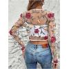 imageOYOANGLE Womens Floral Embroidered Open Front Crop Jackets Long Sleeve Mesh Summer Cardigan TopsWhite