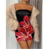 imageOYOANGLE Womens Floral Print Bodycon Tube Mini Dress Backless Slim Fit Strapless Bandeau Short DressesBlack and Red