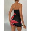 imageOYOANGLE Womens Floral Print Bodycon Tube Mini Dress Backless Slim Fit Strapless Bandeau Short DressesBlack and Red