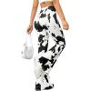 imageOYOANGLE Womens Floral Print High Waist Yoga Pants Wide Leg Pants Bell Bottom TrousersBlack White Printed