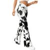 imageOYOANGLE Womens Floral Print High Waist Yoga Pants Wide Leg Pants Bell Bottom TrousersBlack White Printed