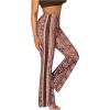 imageOYOANGLE Womens Floral Print High Waist Yoga Pants Wide Leg Pants Bell Bottom TrousersBrown Print