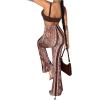 imageOYOANGLE Womens Floral Print High Waist Yoga Pants Wide Leg Pants Bell Bottom TrousersBrown Print