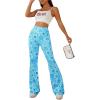 imageOYOANGLE Womens Floral Print High Waist Yoga Pants Wide Leg Pants Bell Bottom TrousersFloral Print Blue