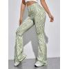 imageOYOANGLE Womens Floral Print High Waist Yoga Pants Wide Leg Pants Bell Bottom TrousersGreen and White