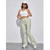 imageOYOANGLE Womens Floral Print High Waist Yoga Pants Wide Leg Pants Bell Bottom TrousersGreen and White