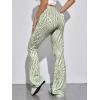 imageOYOANGLE Womens Floral Print High Waist Yoga Pants Wide Leg Pants Bell Bottom TrousersGreen and White